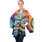 Cosmic Rainbow Quilt Artistic Swirl Spiral Forest Silhouette Fantasy Long Sleeve Velvet Kimono 