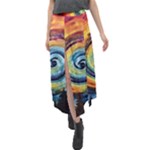 Cosmic Rainbow Quilt Artistic Swirl Spiral Forest Silhouette Fantasy Velour Split Maxi Skirt