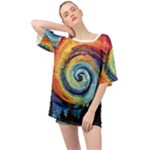 Cosmic Rainbow Quilt Artistic Swirl Spiral Forest Silhouette Fantasy Oversized Chiffon Top