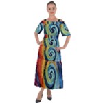 Cosmic Rainbow Quilt Artistic Swirl Spiral Forest Silhouette Fantasy Shoulder Straps Boho Maxi Dress 