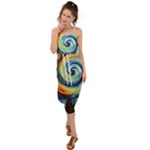 Cosmic Rainbow Quilt Artistic Swirl Spiral Forest Silhouette Fantasy Waist Tie Cover Up Chiffon Dress