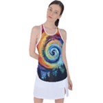 Cosmic Rainbow Quilt Artistic Swirl Spiral Forest Silhouette Fantasy Racer Back Mesh Tank Top