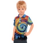 Cosmic Rainbow Quilt Artistic Swirl Spiral Forest Silhouette Fantasy Kids  Polo T-Shirt