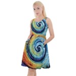 Cosmic Rainbow Quilt Artistic Swirl Spiral Forest Silhouette Fantasy Knee Length Skater Dress With Pockets