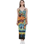 Cosmic Rainbow Quilt Artistic Swirl Spiral Forest Silhouette Fantasy V-Neck Camisole Jumpsuit