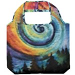 Cosmic Rainbow Quilt Artistic Swirl Spiral Forest Silhouette Fantasy Foldable Grocery Recycle Bag