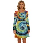 Cosmic Rainbow Quilt Artistic Swirl Spiral Forest Silhouette Fantasy Long Sleeve Wide Neck Velvet Dress