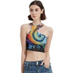 Cosmic Rainbow Quilt Artistic Swirl Spiral Forest Silhouette Fantasy Cut Out Top