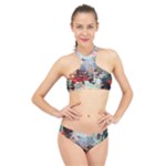 Digital Computer Technology Office Information Modern Media Web Connection Art Creatively Colorful C High Neck Bikini Set