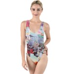 Digital Computer Technology Office Information Modern Media Web Connection Art Creatively Colorful C High Leg Strappy Swimsuit