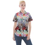 Digital Computer Technology Office Information Modern Media Web Connection Art Creatively Colorful C Women s Short Sleeve Pocket Shirt