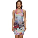 Digital Computer Technology Office Information Modern Media Web Connection Art Creatively Colorful C Sleeveless Wide Square Neckline Ruched Bodycon Dress