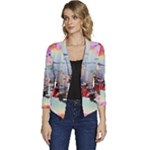 Digital Computer Technology Office Information Modern Media Web Connection Art Creatively Colorful C Women s Casual 3/4 Sleeve Spring Jacket