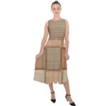 Wooden Wickerwork Texture Square Pattern Midi Tie-Back Chiffon Dress