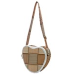 Wooden Wickerwork Texture Square Pattern Heart Shoulder Bag