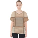 Wooden Wickerwork Texture Square Pattern V-Neck Dolman Drape Top