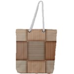 Wooden Wickerwork Texture Square Pattern Full Print Rope Handle Tote (Large)