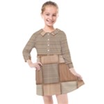 Wooden Wickerwork Texture Square Pattern Kids  Quarter Sleeve Shirt Dress
