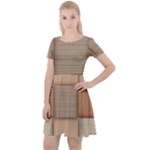 Wooden Wickerwork Texture Square Pattern Cap Sleeve Velour Dress 