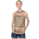 Wooden Wickerwork Texture Square Pattern High Neck Satin Top