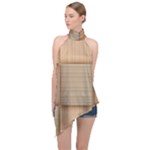 Wooden Wickerwork Texture Square Pattern Halter Asymmetric Satin Top