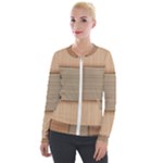 Wooden Wickerwork Texture Square Pattern Velvet Zip Up Jacket