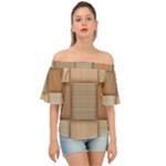 Wooden Wickerwork Texture Square Pattern Off Shoulder Short Sleeve Top