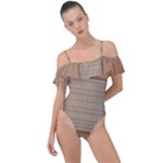 Wooden Wickerwork Texture Square Pattern Frill Detail One Piece Swimsuit