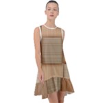 Wooden Wickerwork Texture Square Pattern Frill Swing Dress