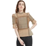 Wooden Wickerwork Texture Square Pattern Frill Neck Blouse