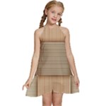 Wooden Wickerwork Texture Square Pattern Kids  Halter Collar Waist Tie Chiffon Dress