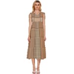 Wooden Wickerwork Texture Square Pattern V-Neck Drawstring Shoulder Sleeveless Maxi Dress