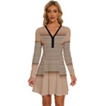 Wooden Wickerwork Texture Square Pattern Long Sleeve Deep V Mini Dress 