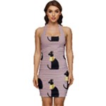 Cat Egyptian Ancient Statue Egypt Culture Animals Sleeveless Wide Square Neckline Ruched Bodycon Dress