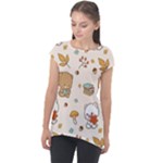 Bear Cartoon Background Pattern Seamless Animal Cap Sleeve High Low Top