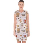 Bear Cartoon Background Pattern Seamless Animal Capsleeve Drawstring Dress 