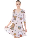 Bear Cartoon Background Pattern Seamless Animal Quarter Sleeve Front Wrap Dress