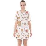 Bear Cartoon Background Pattern Seamless Animal Sixties Short Sleeve Mini Dress