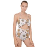 Bear Cartoon Background Pattern Seamless Animal Scallop Top Cut Out Swimsuit