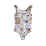 Bear Cartoon Background Pattern Seamless Animal Kids  Frill Swimsuit