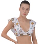 Bear Cartoon Background Pattern Seamless Animal Plunge Frill Sleeve Bikini Top