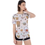 Bear Cartoon Background Pattern Seamless Animal Perpetual Short Sleeve T-Shirt