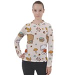 Bear Cartoon Background Pattern Seamless Animal Women s Pique Long Sleeve T-Shirt