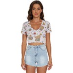 Bear Cartoon Background Pattern Seamless Animal V-Neck Crop Top