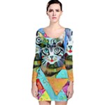 Kitten Cat Pet Animal Adorable Fluffy Cute Kitty Long Sleeve Velvet Bodycon Dress