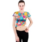 Circles Art Seamless Repeat Bright Colors Colorful Crew Neck Crop Top