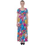Circles Art Seamless Repeat Bright Colors Colorful High Waist Short Sleeve Maxi Dress