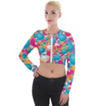 Circles Art Seamless Repeat Bright Colors Colorful Long Sleeve Cropped Velvet Jacket