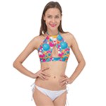 Circles Art Seamless Repeat Bright Colors Colorful Cross Front Halter Bikini Top