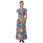 Circles Art Seamless Repeat Bright Colors Colorful Flutter Sleeve Maxi Dress